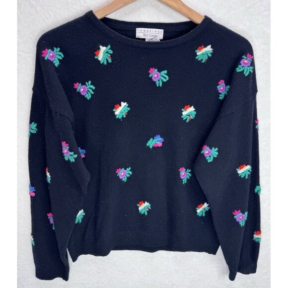 Cambridge Dry Goods Women's Black Floral Embroidered Sweater Size Large - Picture 1 of 10